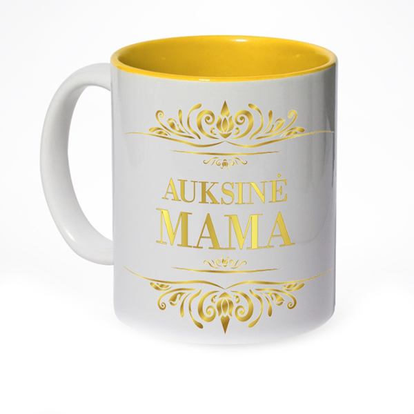 Dekoruotas puodelis auksinei mamai